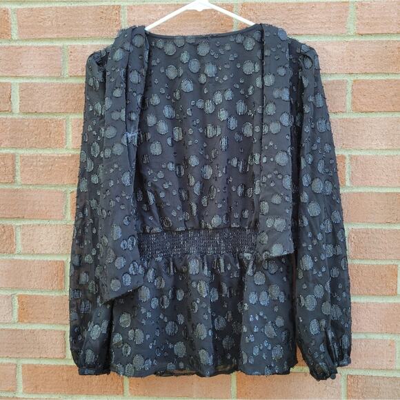 J. Crew Tie-waist V-neck top in metallic dot jacquard black medium - Picture 5 of 6